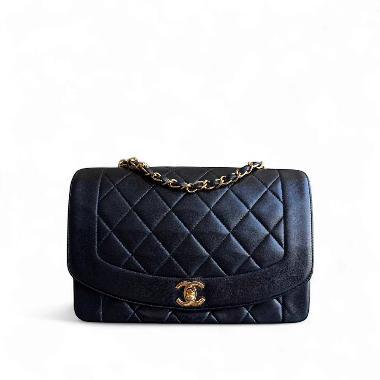 Chanel Diana   - 25CM Quilted Lambskin Black Gold Hardware Series 3