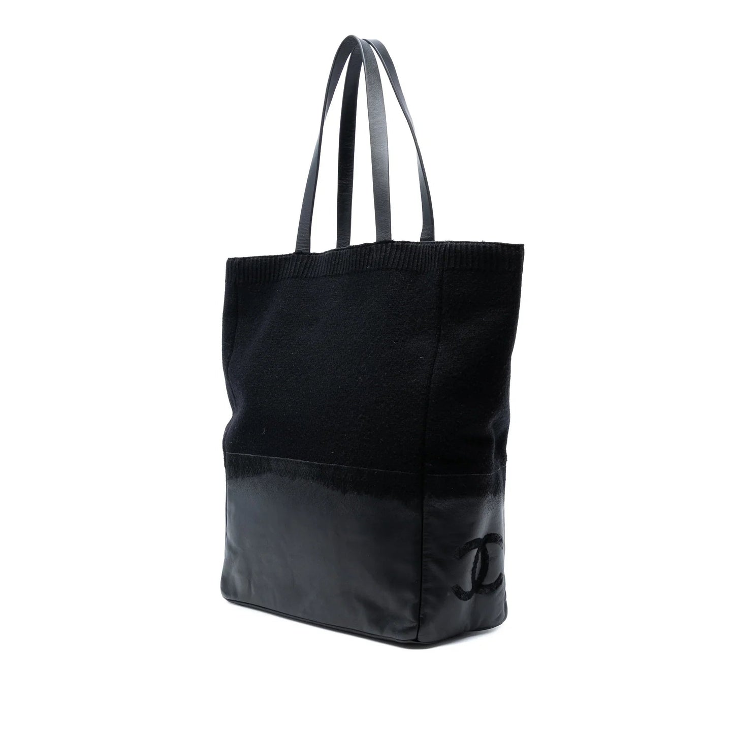 Black Chanel CC Wool and Leather Tote