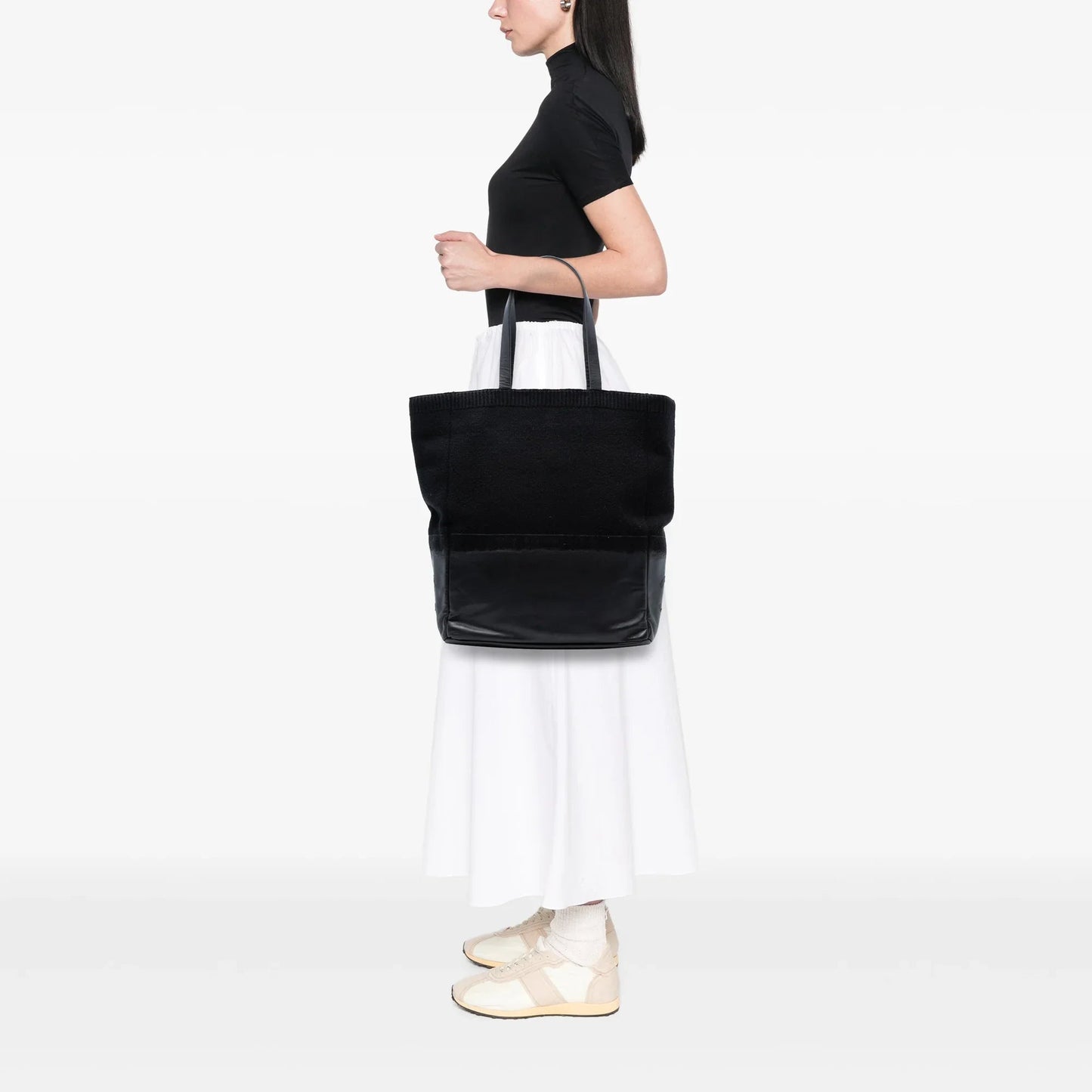 Black Chanel CC Wool and Leather Tote