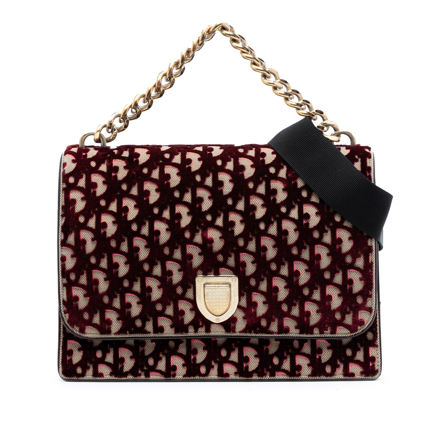 Red Dior Large Oblique Canvas and Velvet Diorama Flap Satchel