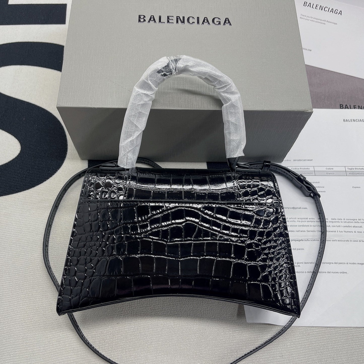 Top Quality Hourglass Small Handbag In Black, For Women,  Bags 9in/23cm