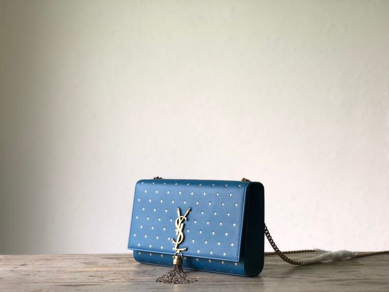 YSSL Kate Medium Chain Bag With Star Pattern Blue For Women 9in/24cm YSL