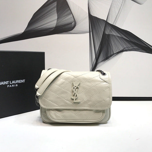 YSSL Niki Baby Chain Bag In Crinkled  White For Women 8in/21cm YSL 6331600EN049207