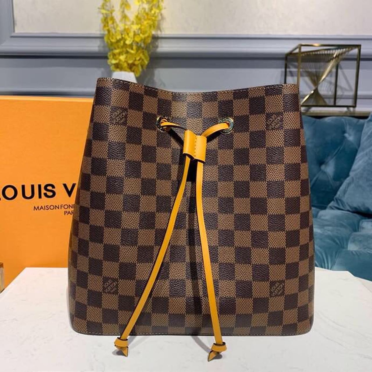 Top Quality Néo Noé BB Bucket Bag 26cm Damier Ebene Canvas Spring/Summer Collection N40213, Safran