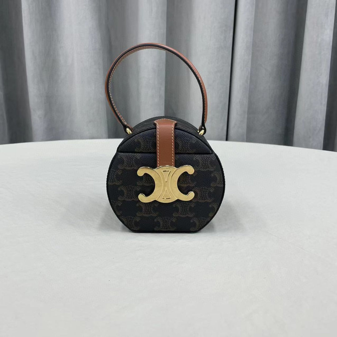 Top Quality Small Round Box Triomphe In Triomphe Canvas Tan For Women 4.5in/11.5cm