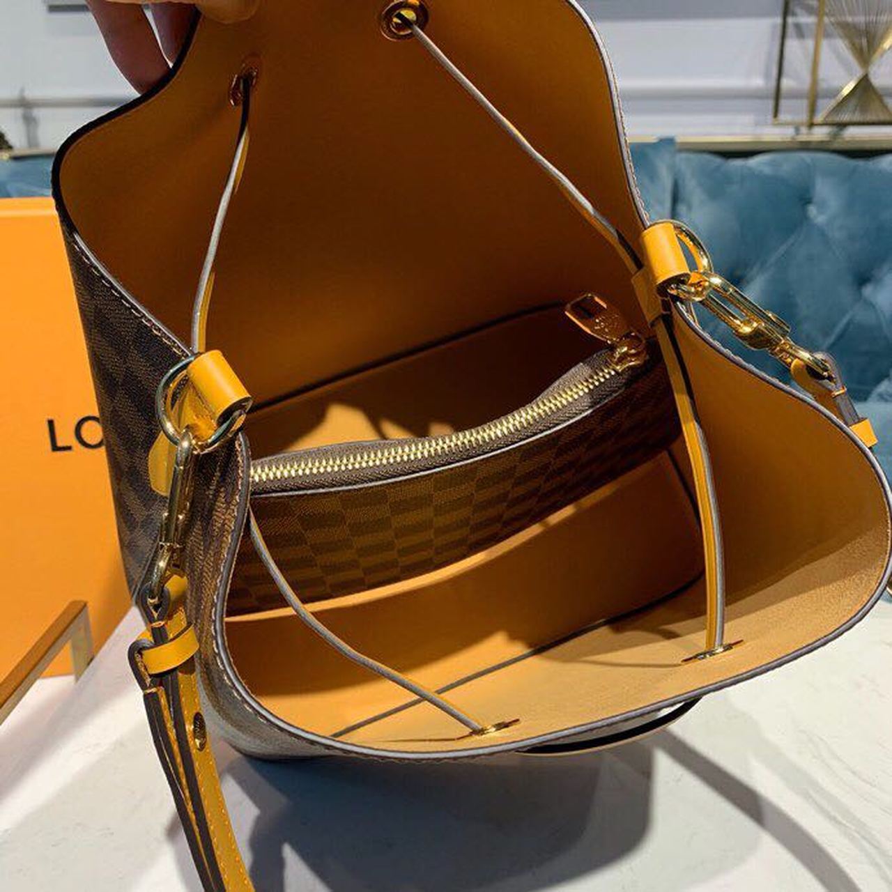 Top Quality Néo Noé BB Bucket Bag 26cm Damier Ebene Canvas Spring/Summer Collection N40213, Safran