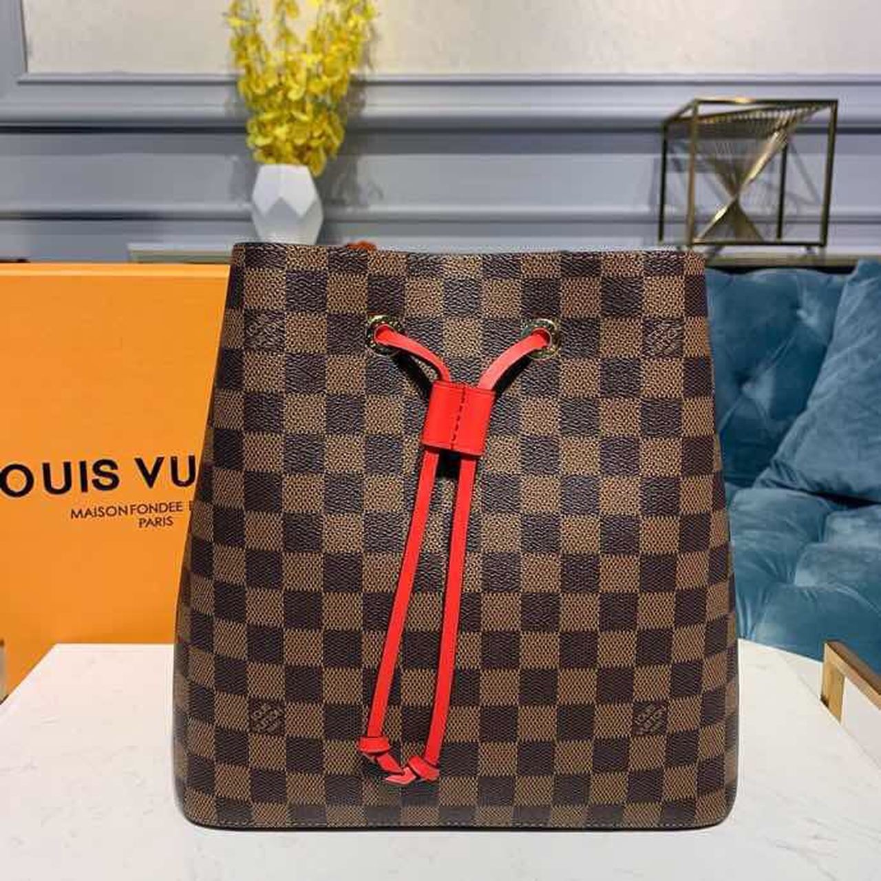 Top Quality Neo Noe BB Bucket Bag 26cm Damier Ebene Canvas Spring/Summer Collection N40214, Cherry Berry