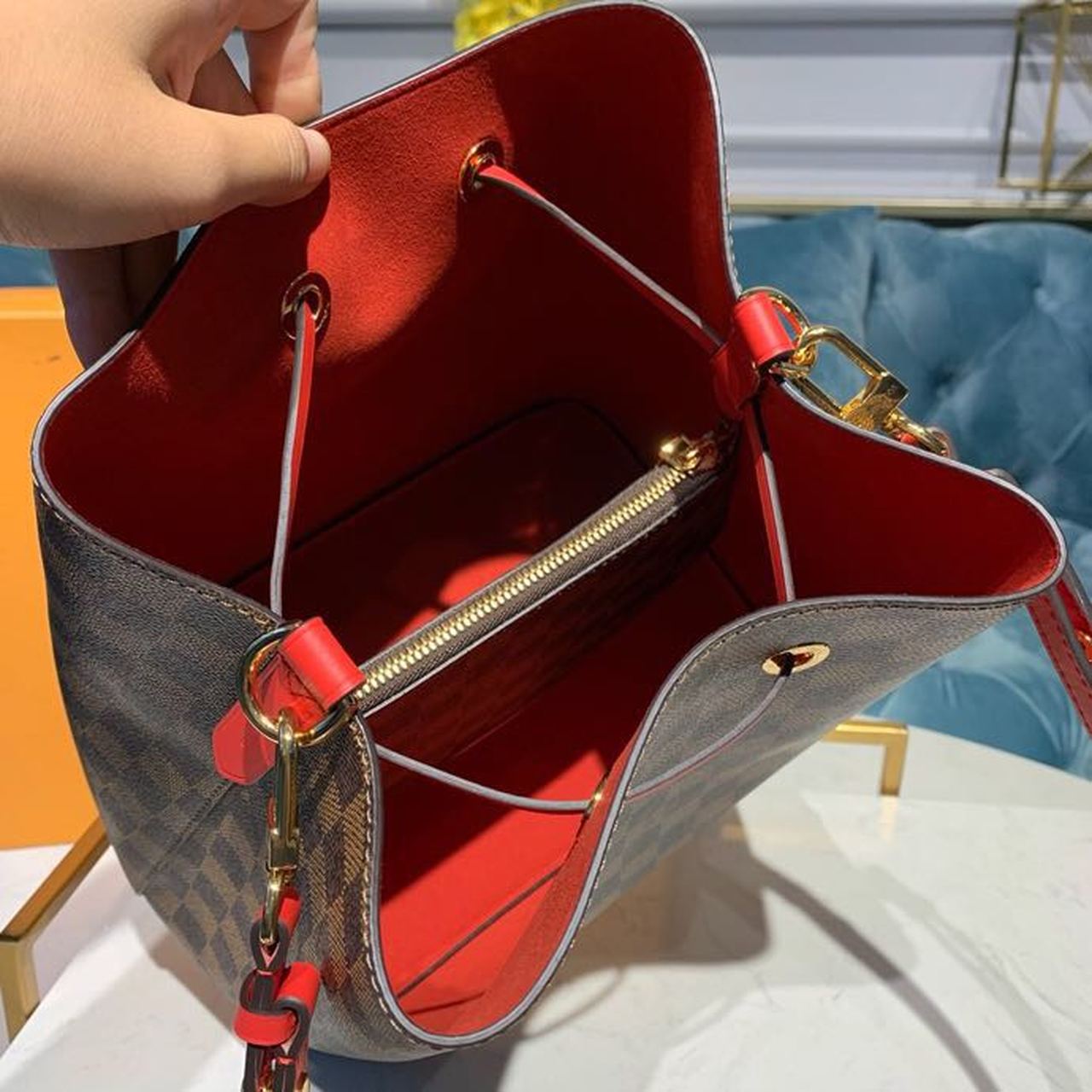 Top Quality Neo Noe BB Bucket Bag 26cm Damier Ebene Canvas Spring/Summer Collection N40214, Cherry Berry