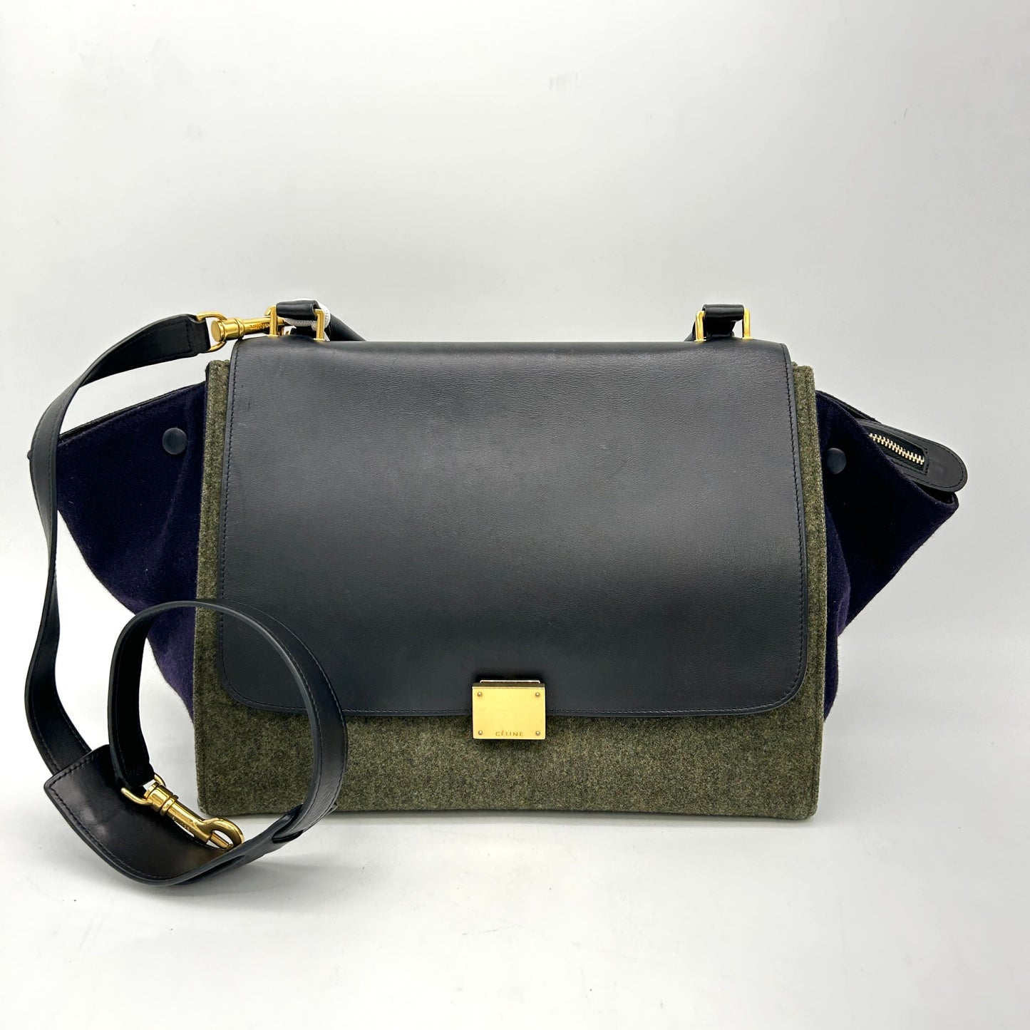Luxury CELINE Traps handbag Felt x Calf Black/Gray shoulder handbag 2WAY  LA12249
