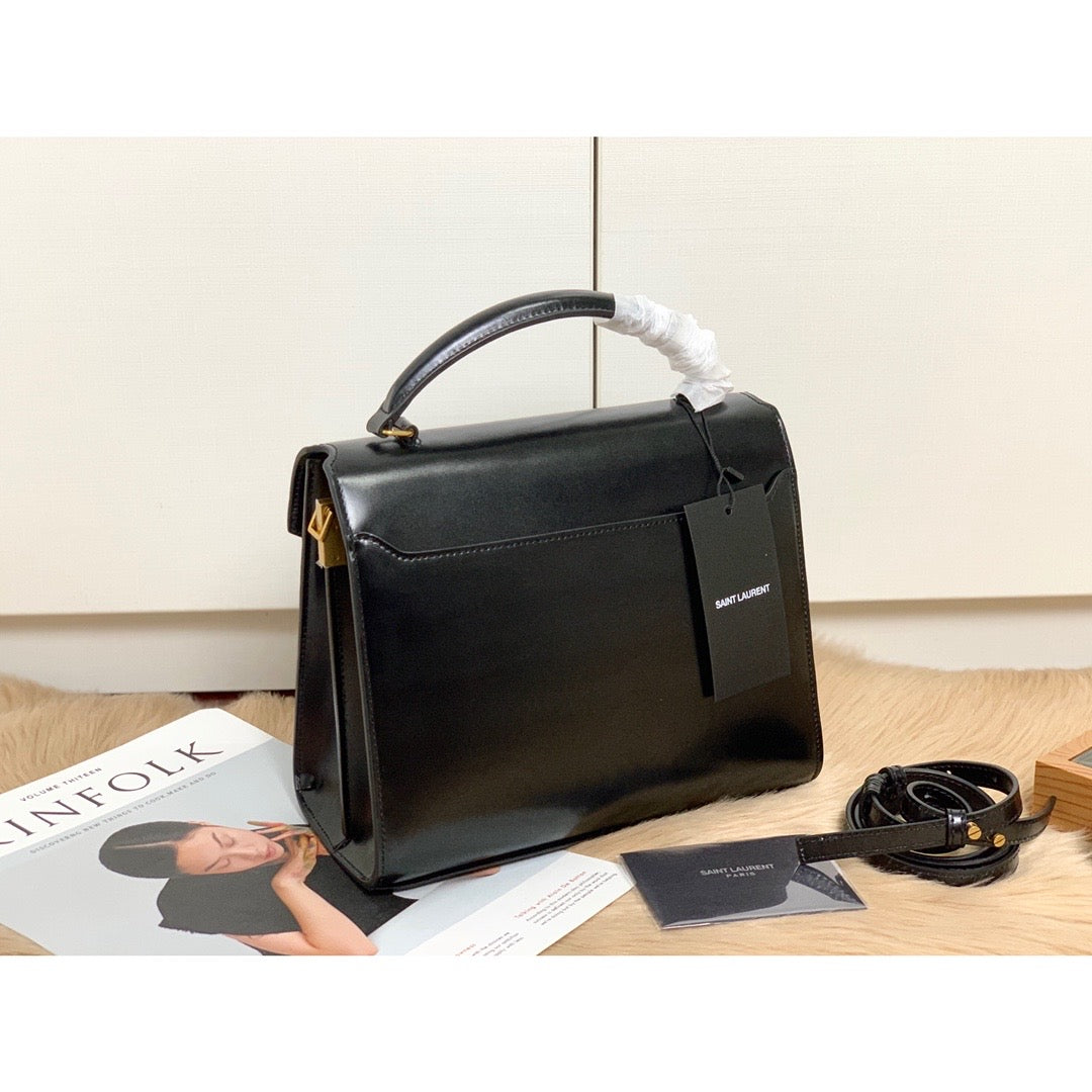 YSSL Cassandra Medium Top Handle Bag In Grain Black For Women 9in/24.5cm YSL 623931BOW0W1000
