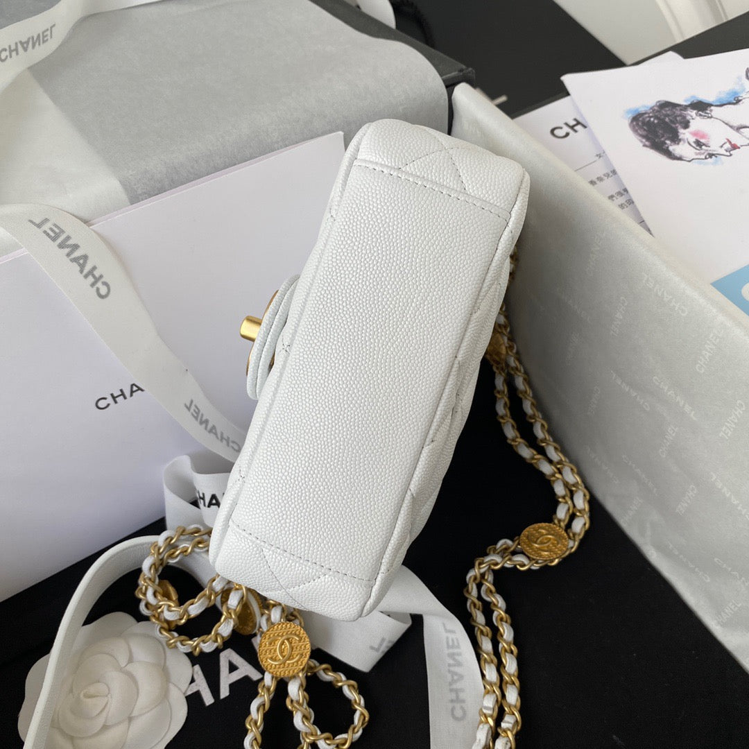 CHLMini Flap Bag With Top Handle Gold Hardware White For Women, Women’s Handbags, Shoulder Bags 7.9in/20cm AS2431 
