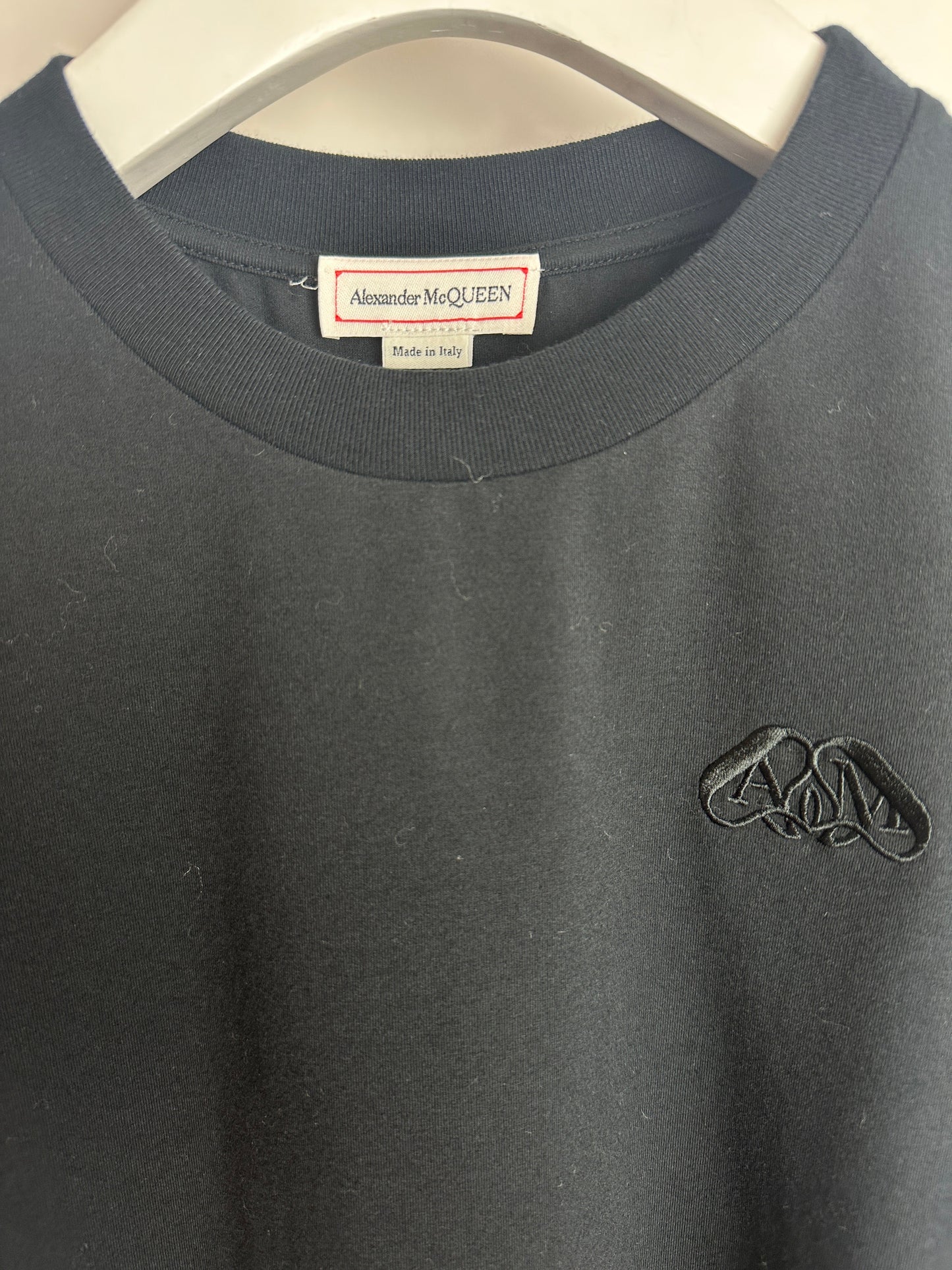 Alexander McQueen Black Cotton Round Collar T-Shirt with Logo Size IT 38 (UK 6)