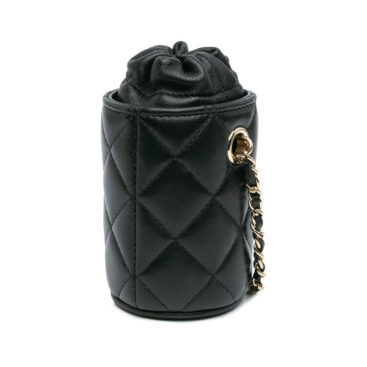 Black Chanel Micro Quilted Lambskin Drawstring Bucket Bag