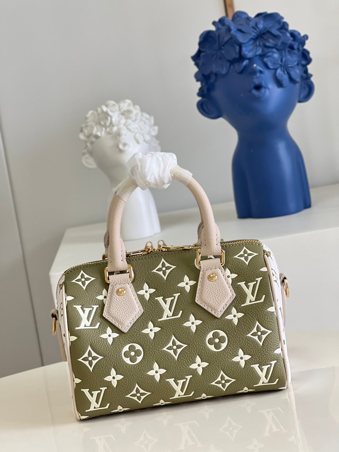 Top Quality Speedy Bandoulière 20 Monogram Empreinte Khaki Green/Beige/Cream For Women, WoHandbags 8.1in/21cm Top Quality M46118