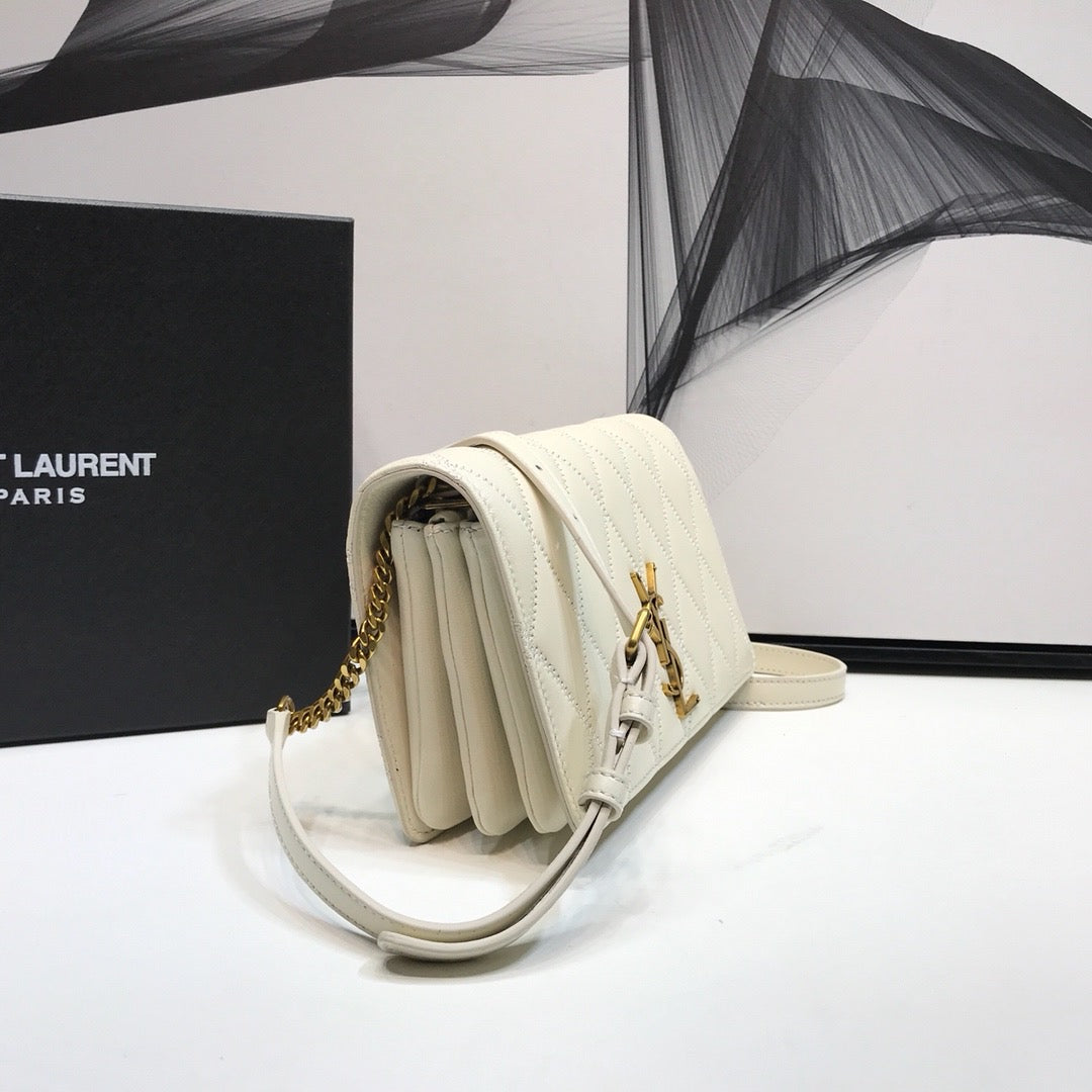 YSSL Angie Patent Handbag White For Women 8in/22cm YSL