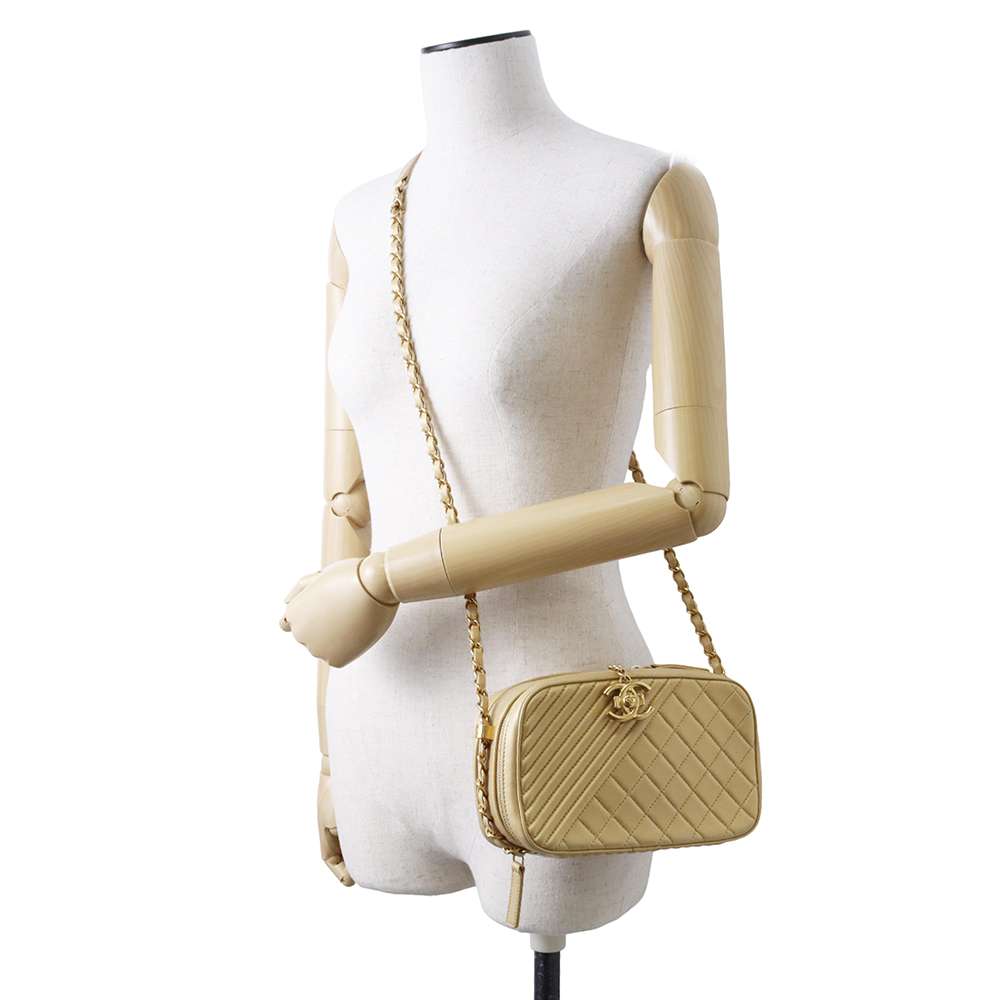 CHANEL Cocoboy Matelasse Double Zip Camera Bag Gold A92656 Leather