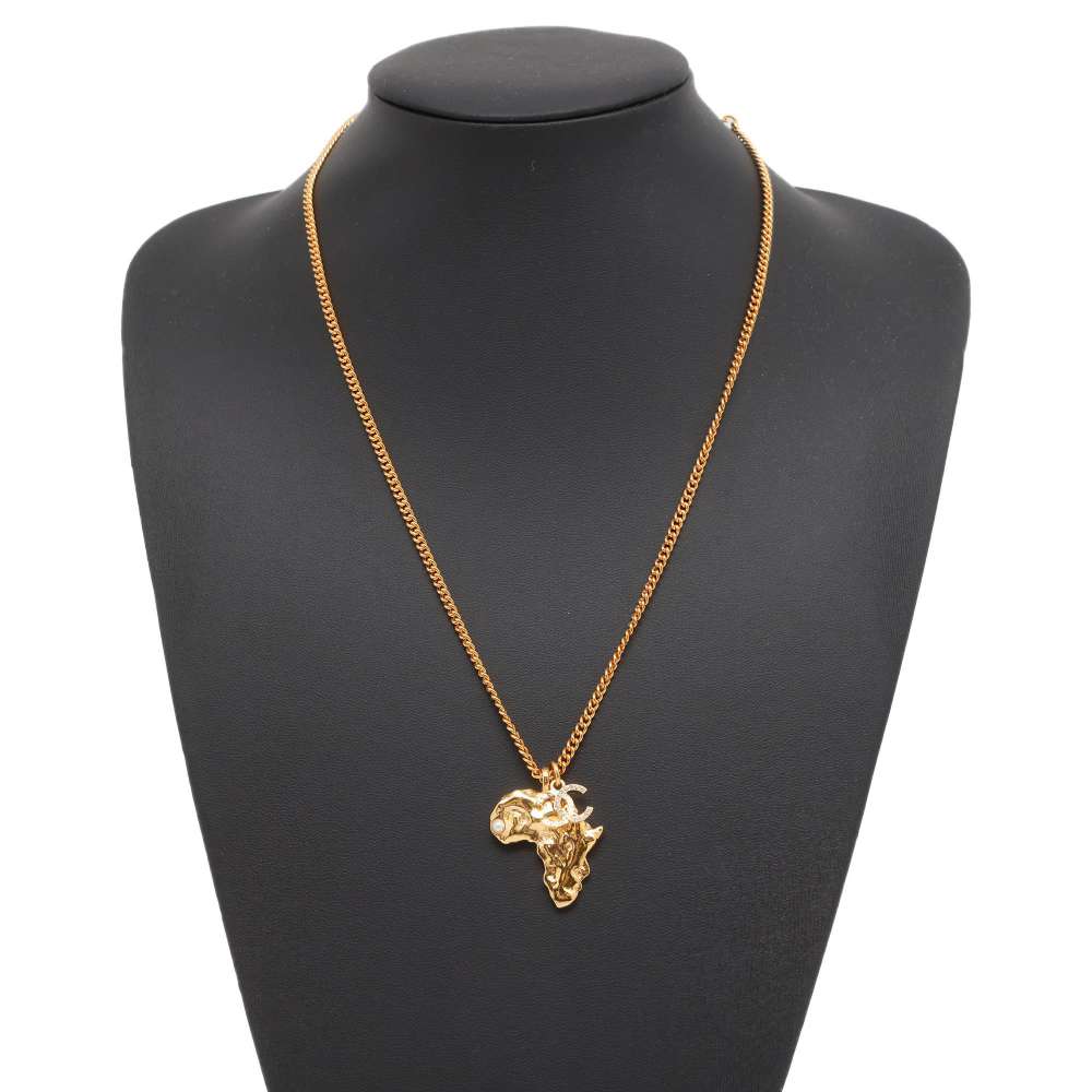 CHANEL African Continent Necklace Gold Gold Plated