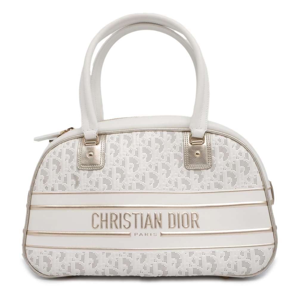 Dior Medium Classic Bowling Bag White/Gold Leather