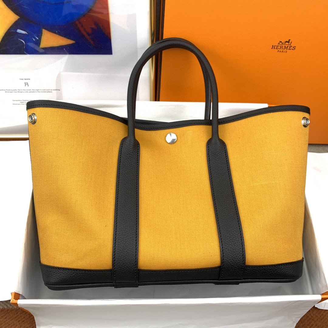 Top Quality Garden Party 36 Canvas Tote Bag Yellow/Black For Women, Womens Handbags, Shoulder Bags 14.2in/36cm
