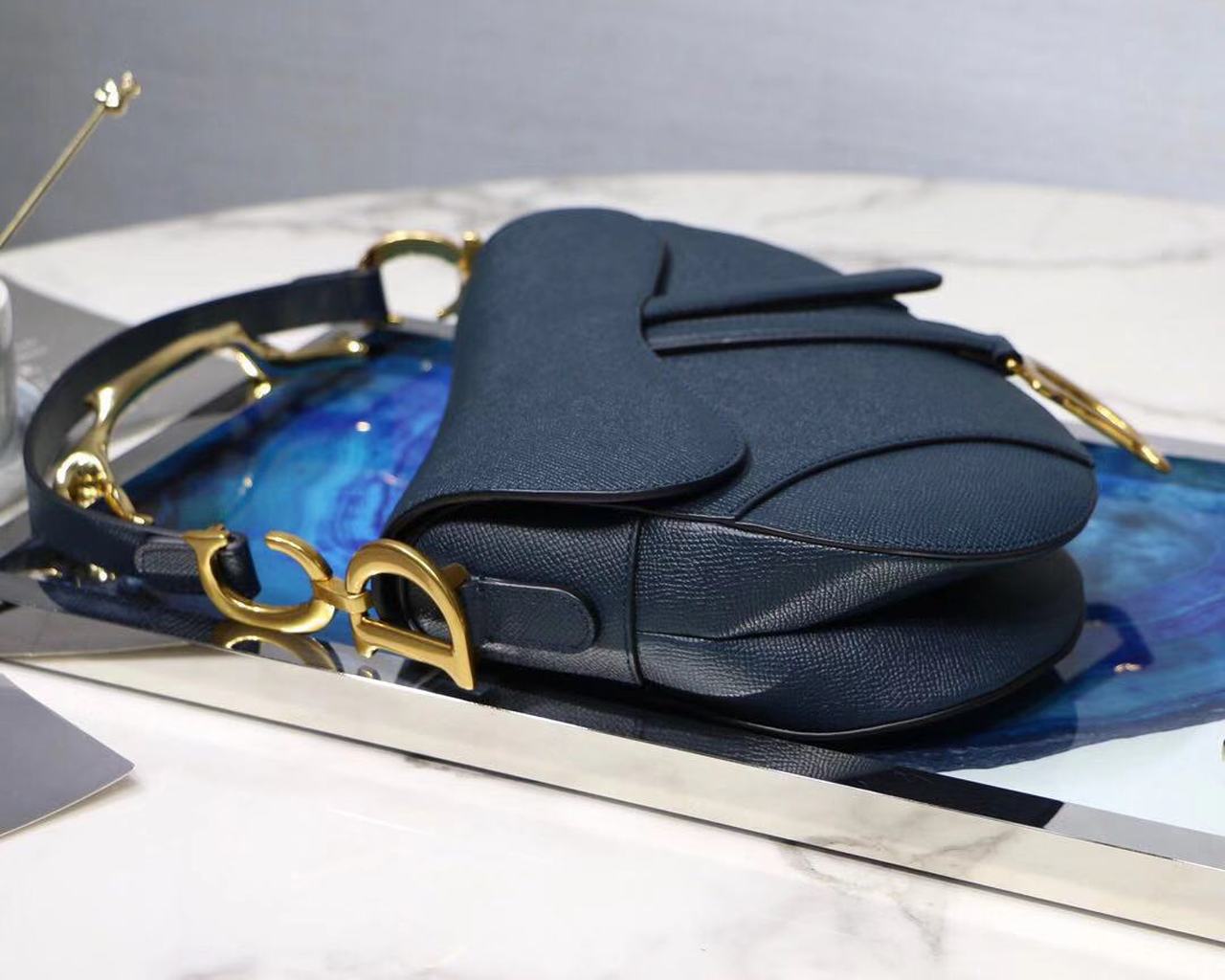 Top Quality Saddle Shoulder Bag Blue For Women 7in/17cm CD