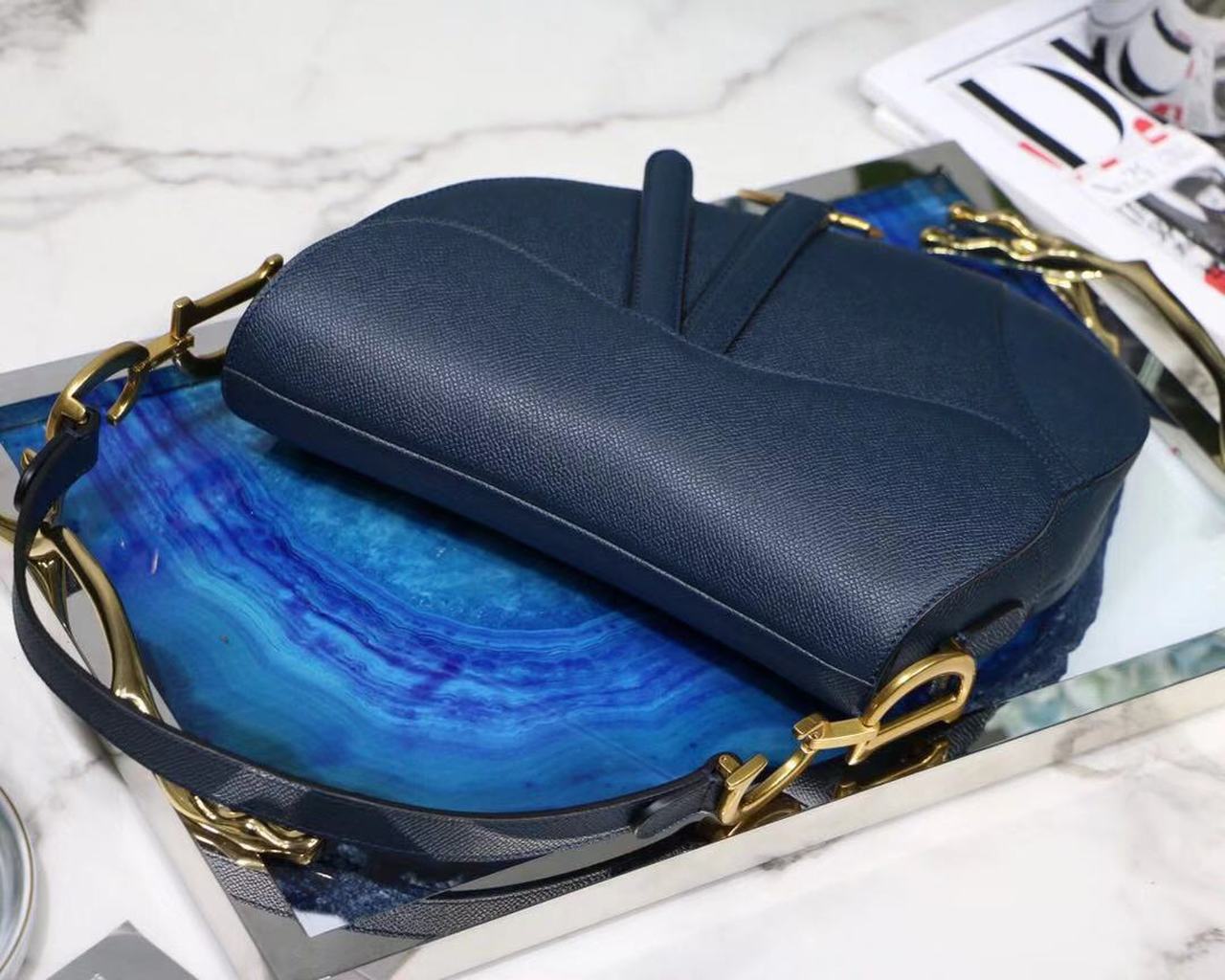 Top Quality Saddle Shoulder Bag Blue For Women 7in/17cm CD