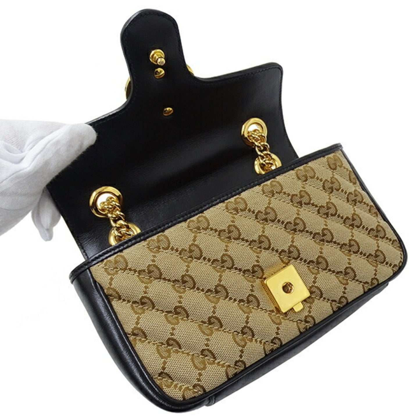 Gucci Gg Marmont Beige Canvas Shoulder Bag ( )