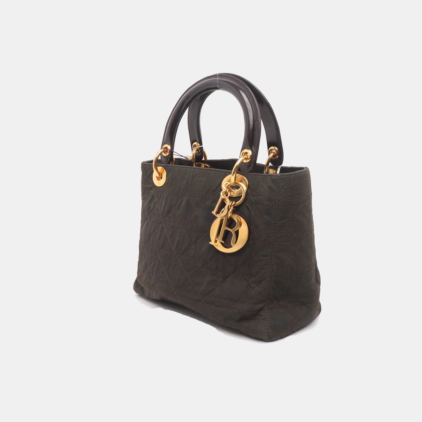 Lady Dior   Medium Brown Nylon Cloth with Yellow Gold-tone Hardware