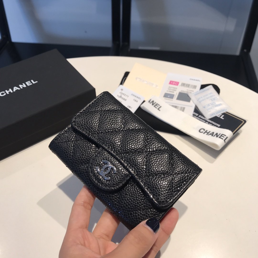 CHL Classic Card Holder Silver Hardware Black For Women Wallet 4.5in/11.5cm