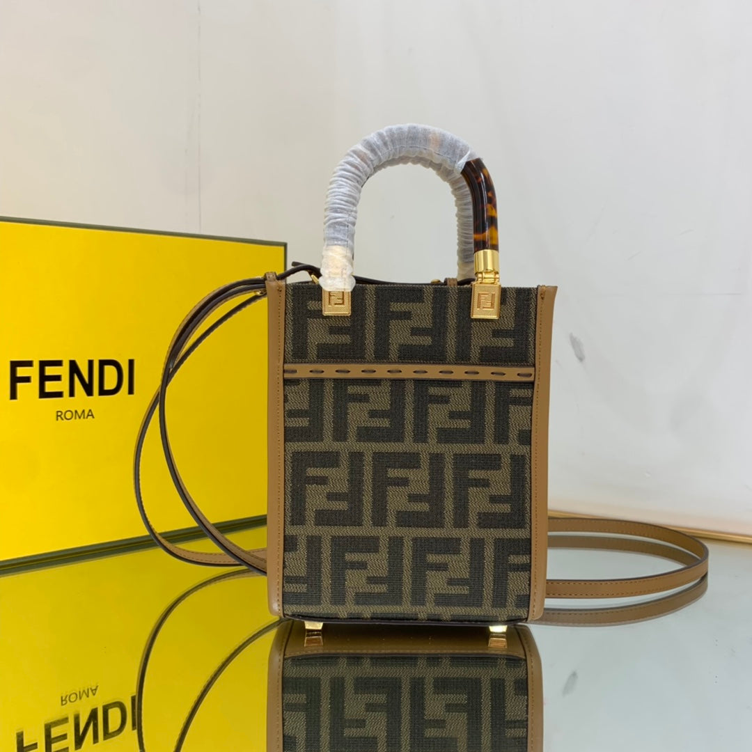 Top QualityTop Quality Sunshine Shopper Brown FF Fabric Mini Bag For Woman 13cm/5in