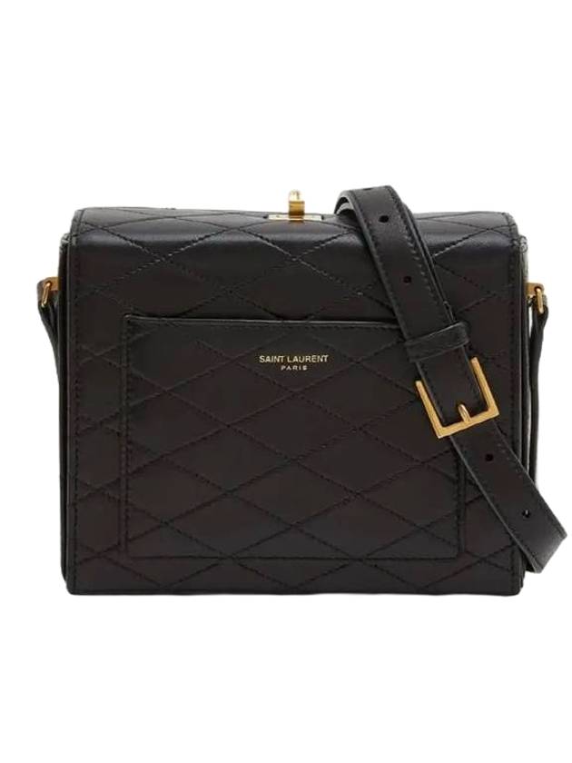 Luxury Saint Laurent Trending 2025 Quilted Lambskin Leather Mini Square Cross Bag Black