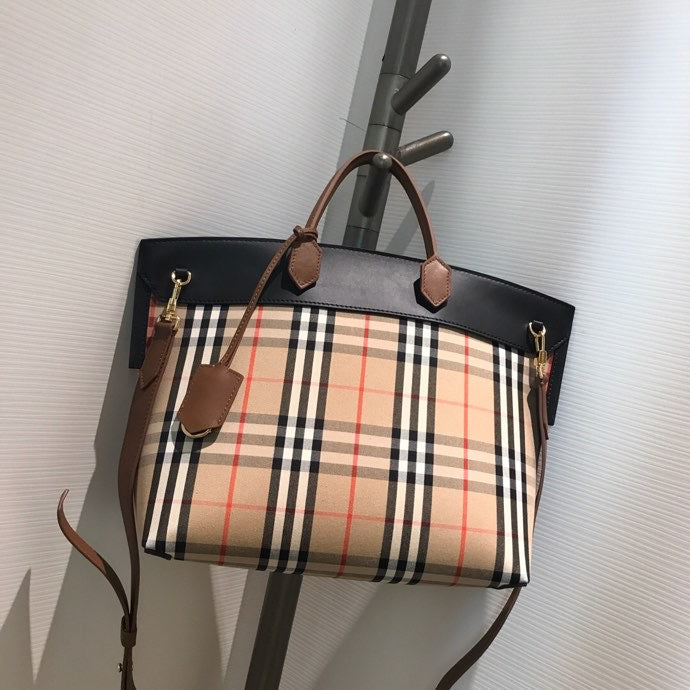 Top Quality Small  Check Society Top Handle Bag For Women, Bags 14.6in/37cm