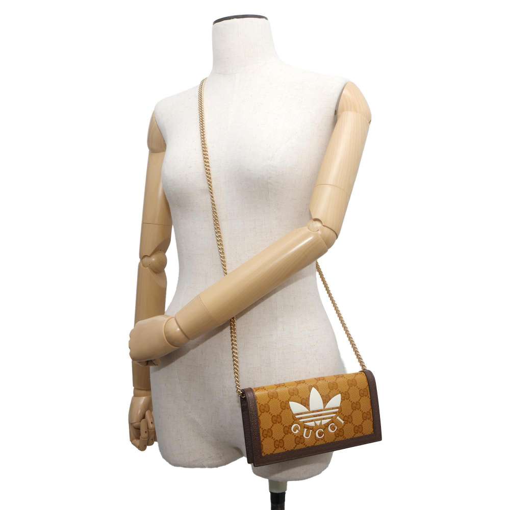 GUCCI adidas Collaboration Chain Wallet Yellow/Brown 621892 GG CrystalCanvas/Leather