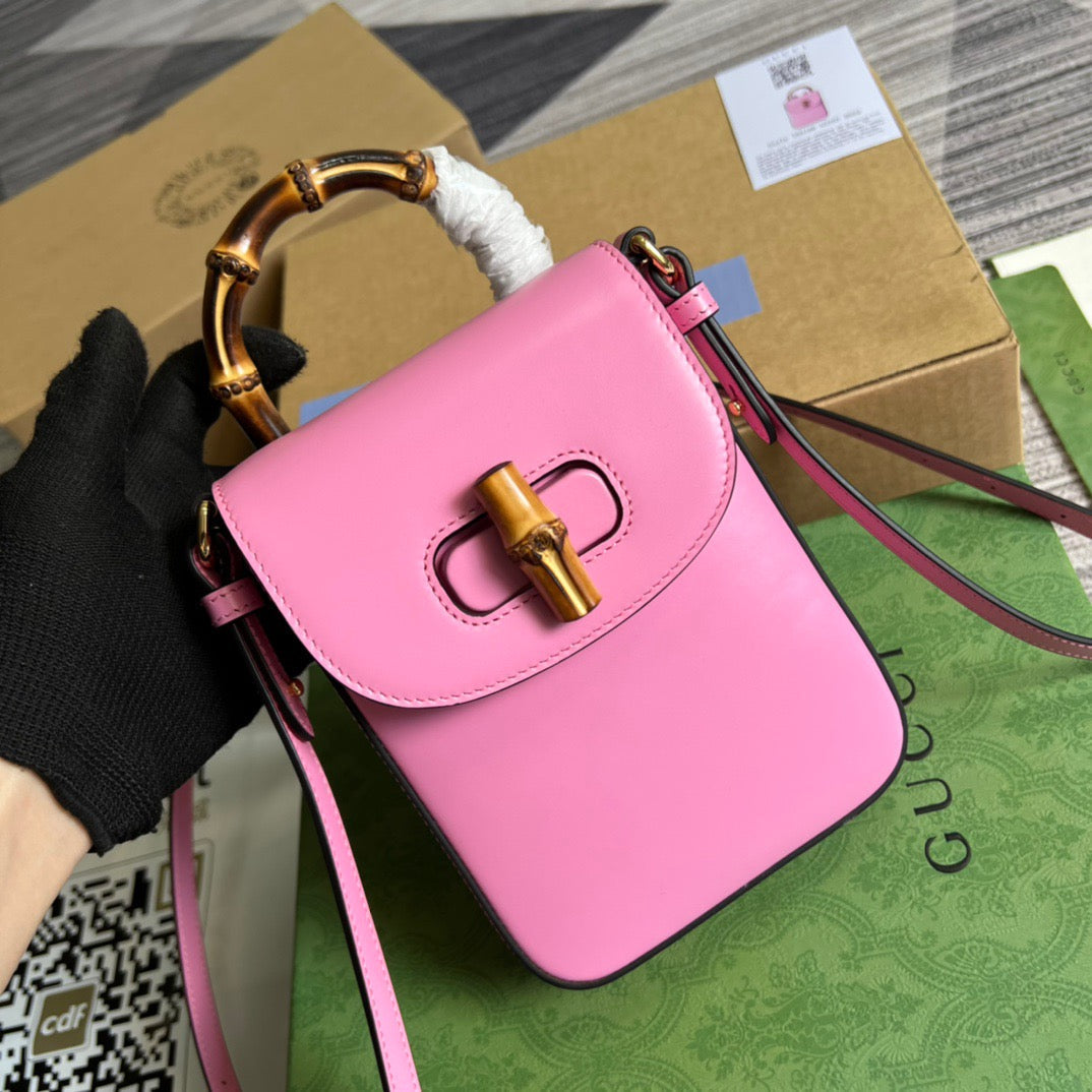 gg Bamboo Mini Handbag Pink For Women, Women’s Bags 6in/16cm gg 702106 UZY0T 5814