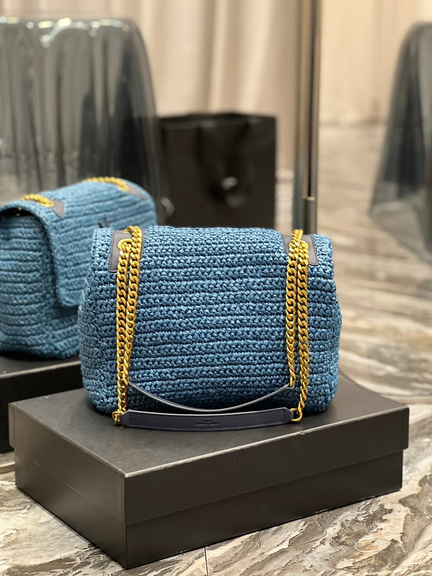 YSSL Niki Medium Chain Bag In RaTop QualityTop Qualitya For Women 11in/28cm Blue YSL 633187Gucci66W4246