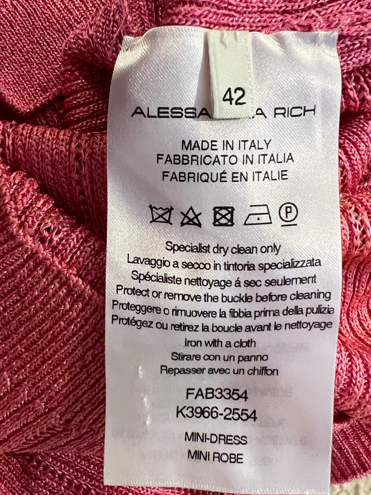 Alessandra Rich Pink Knit One-Shoulder Mini Dress with Crystal Embellishments and Silver Hardware Detail Size IT 42 (UK 10) RRP £890