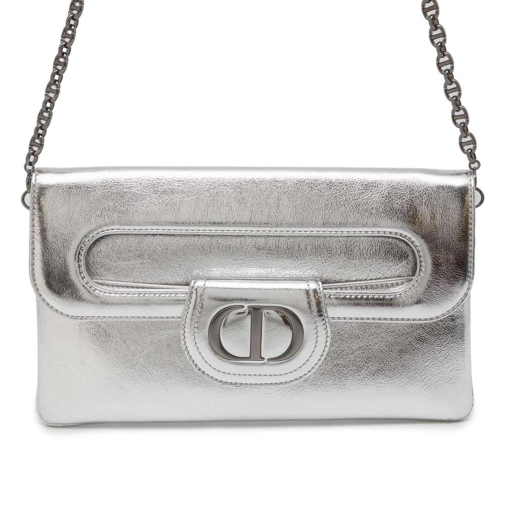Dior Logo ChainClutch Silver Leather