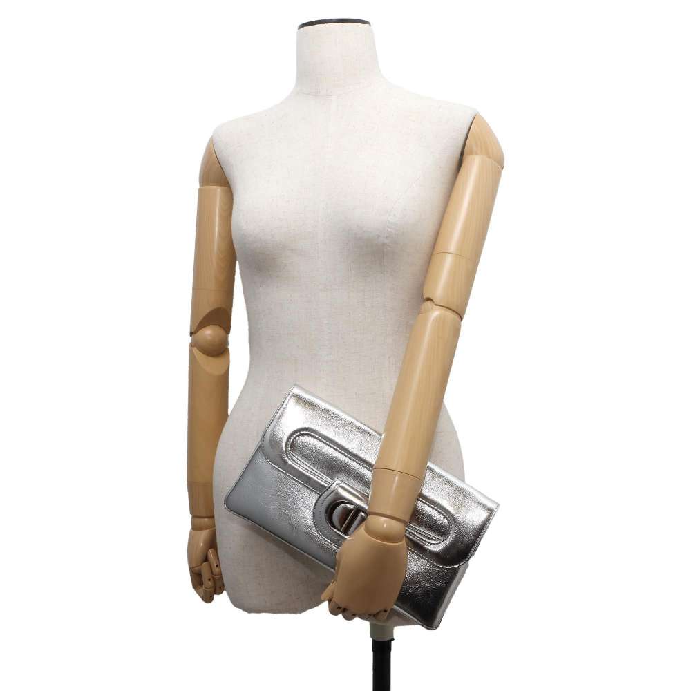 Dior Logo ChainClutch Silver Leather