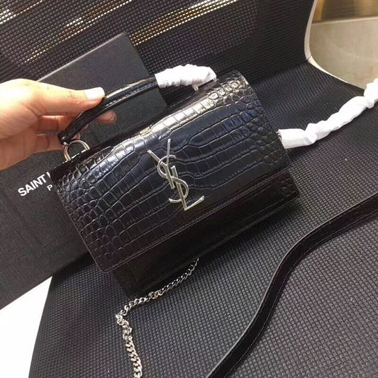 YSSL Sunset Chain Wallet  In-Embossed Black For Women 8in/21cm YSL