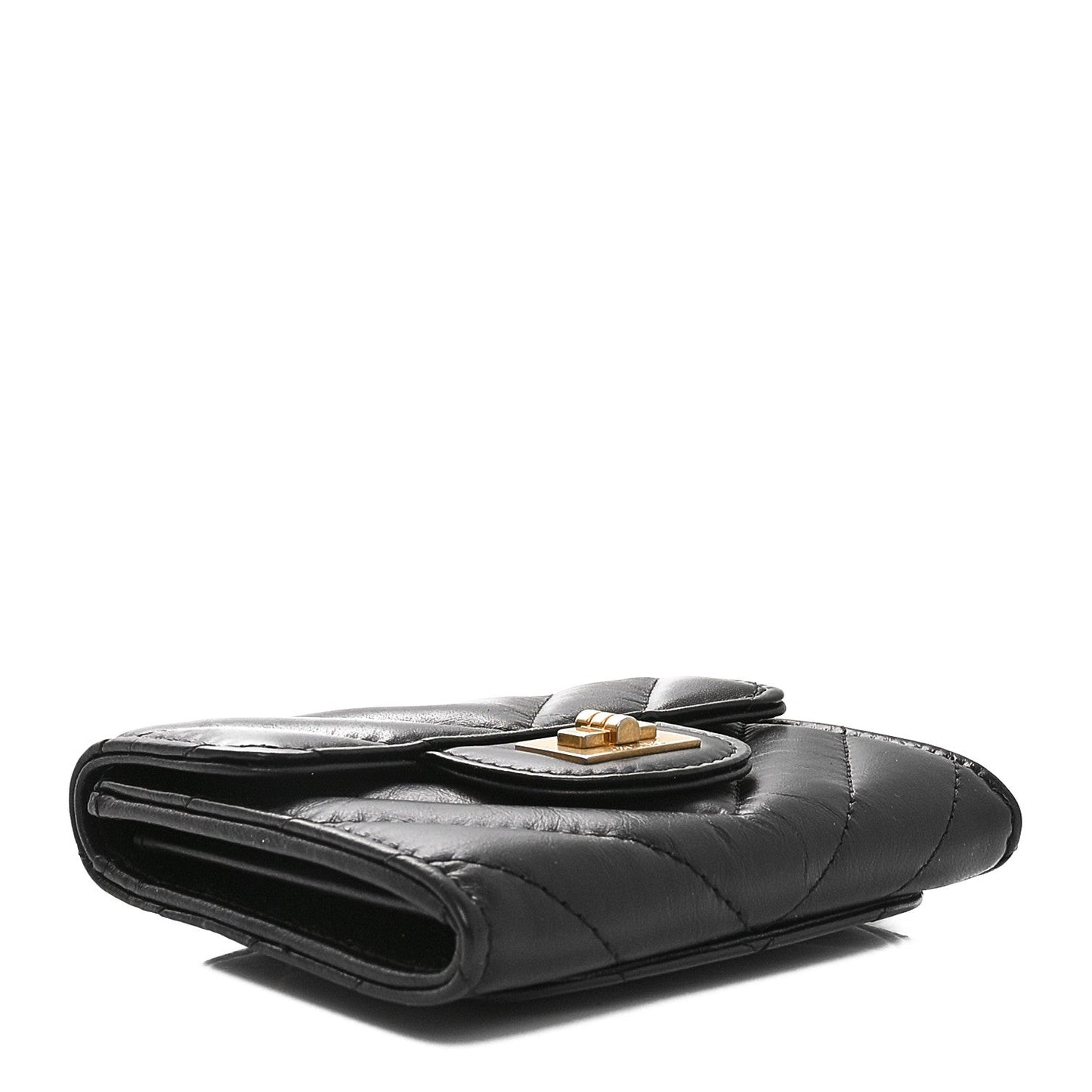 Chanel Aged Calfskin Chevron Quilted Reissue Card Holder Wallet Black