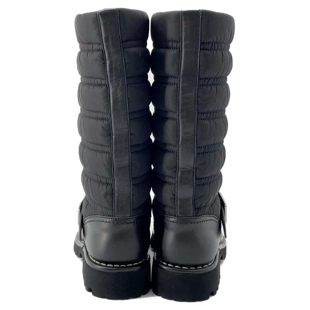 CHANEL Belted engineer boots Black G29477 Leather Nylon Size 37