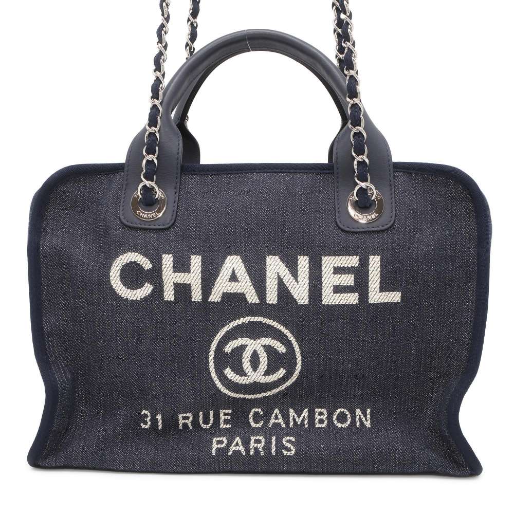CHANEL Deauville Bowling Bag Navy A92750 Canvas Leather