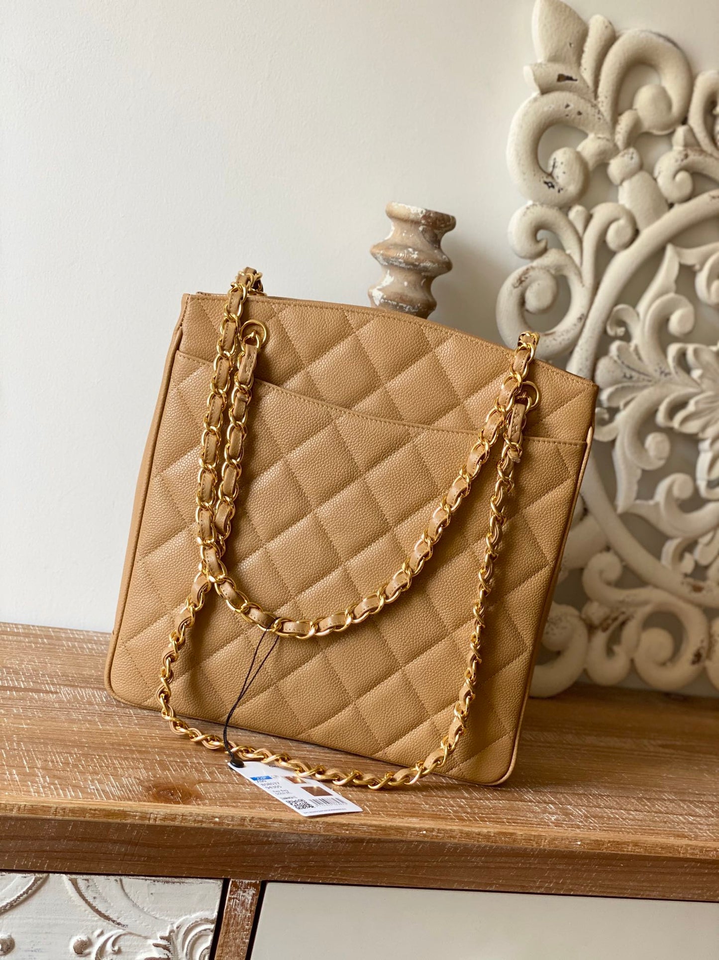 CHL Beige Large Quilted Caviar Tote Bag For Women 28cm/11in