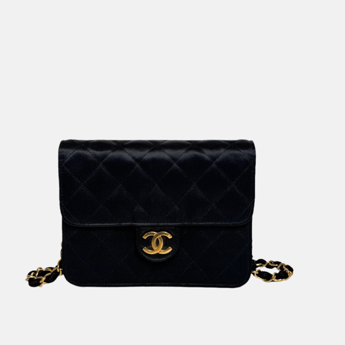 Chanel   Square Wallet on Chain Black Silk Gold Hardware Crossbody Bag, 1986-1988