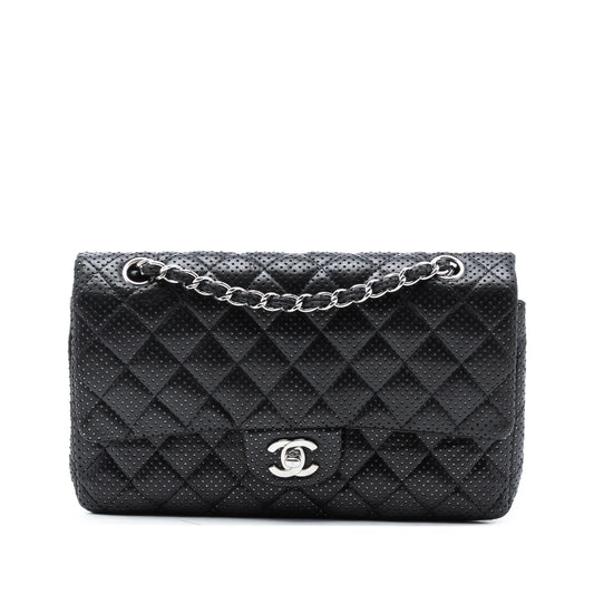 Black Chanel Medium Classic Perforated Lambskin Double Flap Shoulder Bag