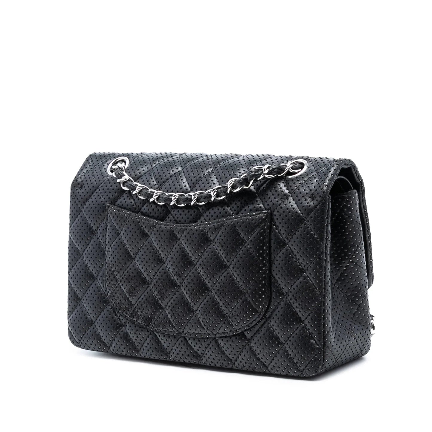 Black Chanel Medium Classic Perforated Lambskin Double Flap Shoulder Bag