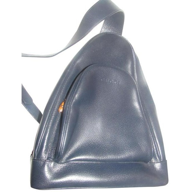 Gucci   Bamboo Line Triangular Navy Blue Leather Backpack