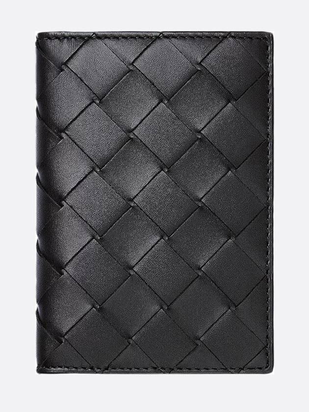 Luxury Bottega Veneta Intrecciato Flap Card Case Black