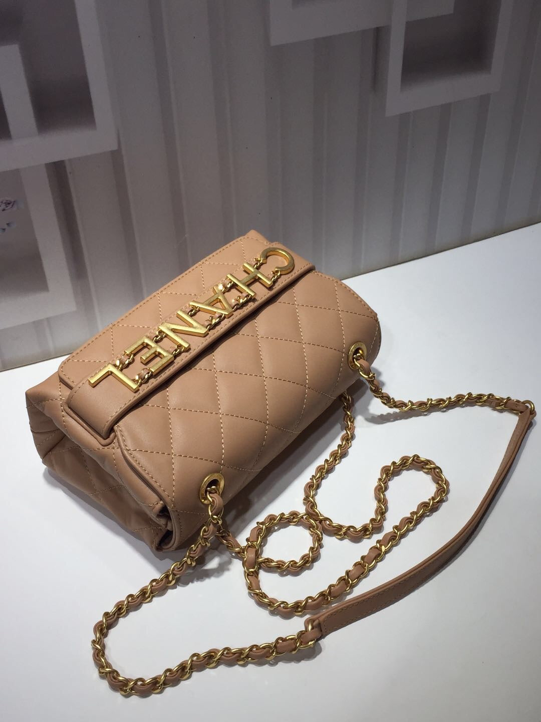 CHLFront Logo Small Flap Bag Gold Hardware Apricot For Women, Women’s Handbags, Shoulder Bags 8in/21cm AS1490