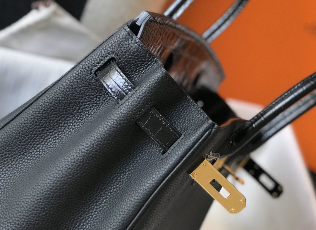 Top Quality Birkin Black For Women Gold Toned Hardware 11.8in/30cm