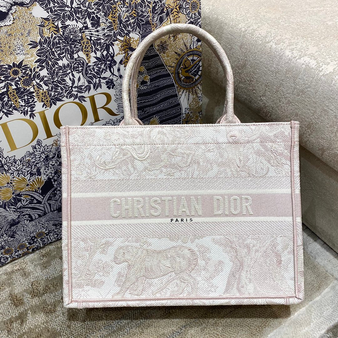 Top Quality MeTop Qualityum Book Tote Pink Toile de Jouy Reverse Embroidery, Light Pink, For Women Womens Handbags, 36cm CD